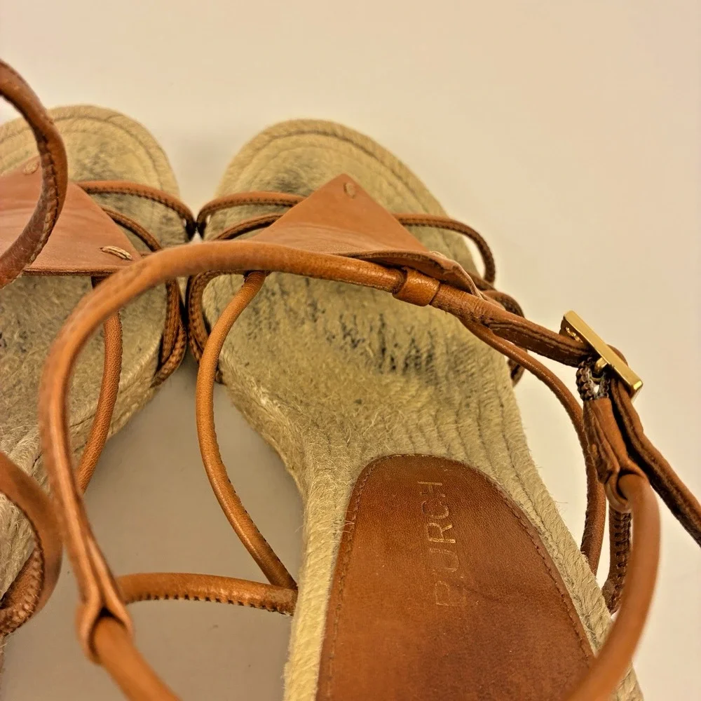 Tory Burch Brown Diamond Patch Espadrille Wedge Strappy Sandal Women's Size 7